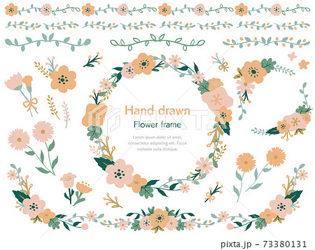 手書きの花のフレーム ライン 装飾のセットのイラスト素材