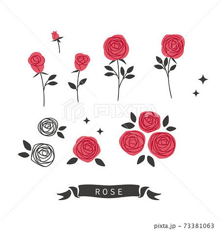 手書き風バラの花のイラストセットのイラスト素材