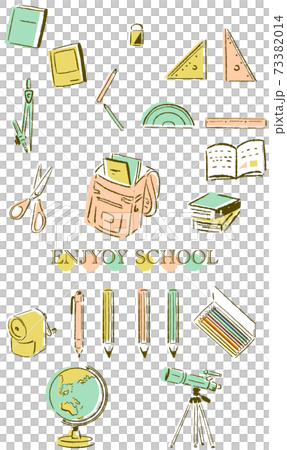 学校で使う文房具をルーズに描いたイラストセット(カラー) 学校で使う文房具をルーズに描いたイラストセット(カラー) 73382014