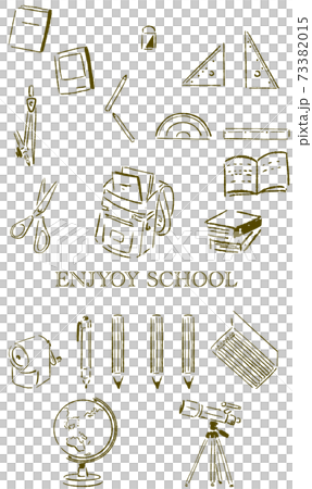 学校で使う文房具をルーズに描いたイラストセット 73382015