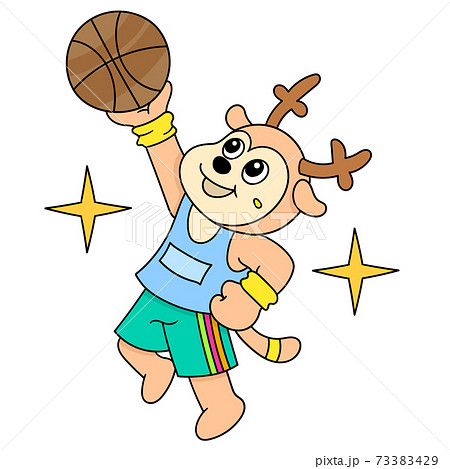 Cartoon Deer Playing Basketball Sport With のイラスト素材