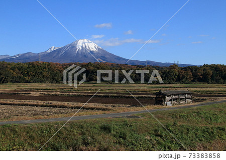 田園と冠雪の大山 田園と冠雪の大山 73383858