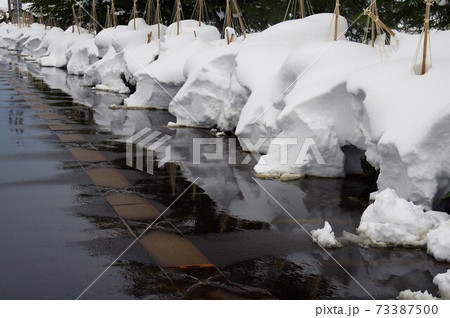 消雪パイプによる道路除雪の写真素材