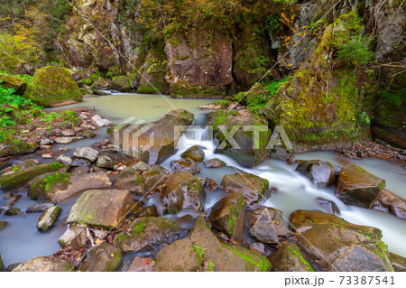 Carpathians. Skole. Waterfall on a mountain river. Carpathians. Skole. Waterfall on a mountain river. 73387541