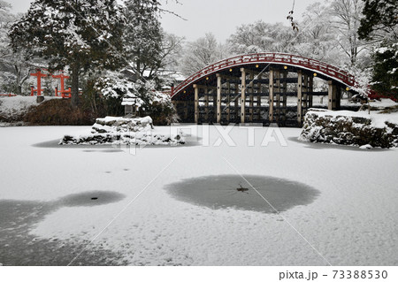 丹生都比売神社　太鼓橋の雪景色 73388530