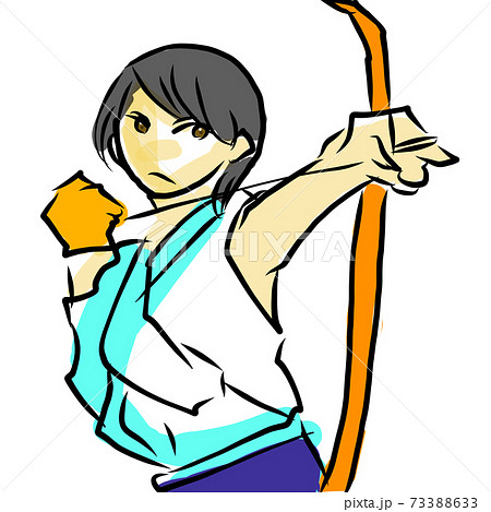 弓道を嗜む女性が弓を引く 弓を構えるシンプルなイラストのイラスト素材