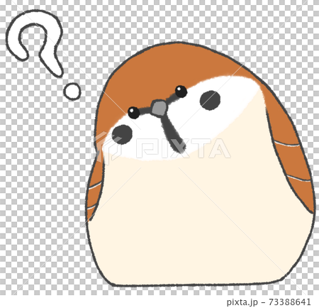 首を傾げるかわいいスズメと マークのイラスト素材