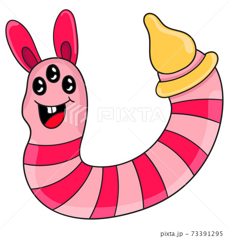 Striped Worm Cute Monster Cartoon Characterのイラスト素材