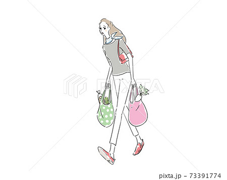 スーパーで買い物をする綺麗な女性のイラスト素材 スーパーで買い物をする綺麗な女性のイラスト素材