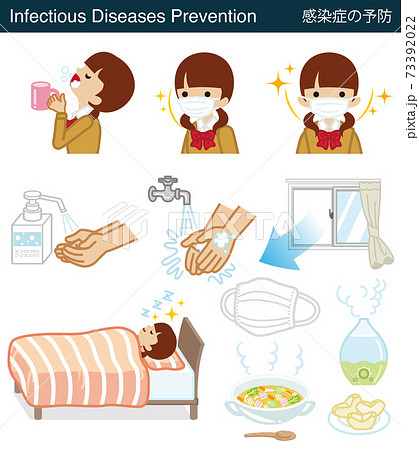 感染症の予防イラストセット 女子学生のイラスト素材