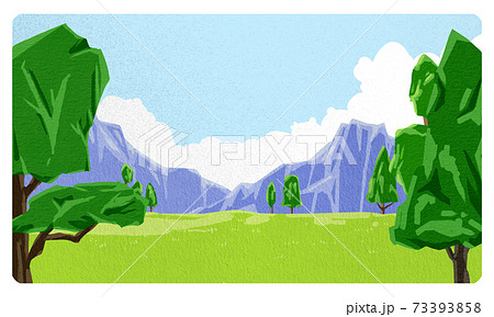 山と木のある風景 昼 のイラスト素材