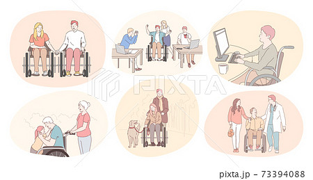 Disabled people on wheelchair living happy active lifestyle concept 73394088