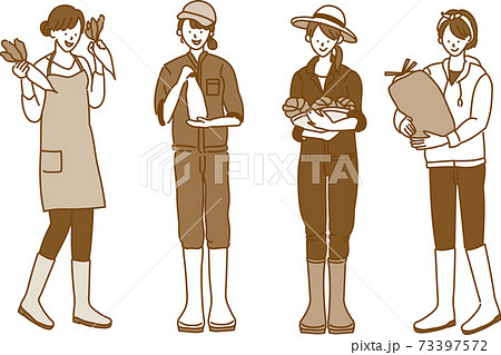農業女子 農業 農家 女性イラスト ベクターデータ 4人のイラスト素材
