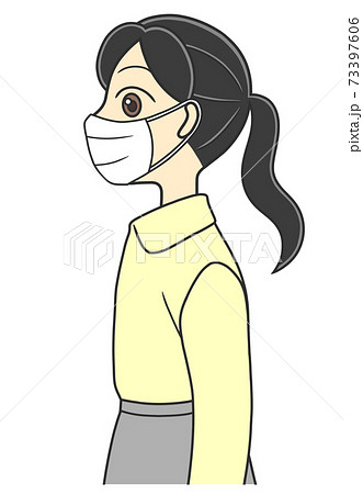 マスクを着けた横向きの女の子のイラスト素材