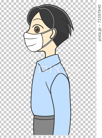 マスクを着けた横向きの男の子のイラスト素材