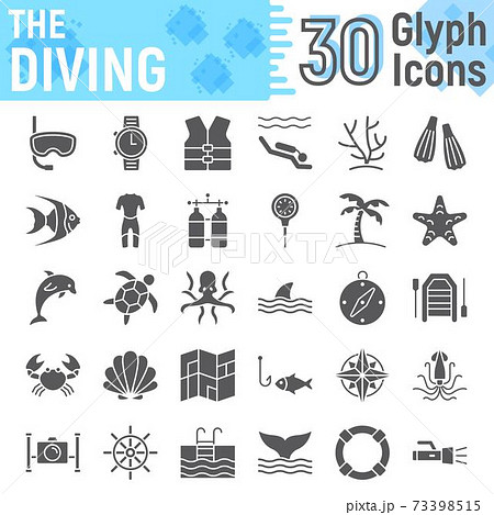 Scuba diving glyph icon set, underwater symbols 73398515
