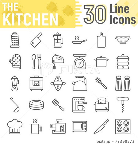 Kitchen line icon set, household signs Kitchen line icon set, household signs 73398573