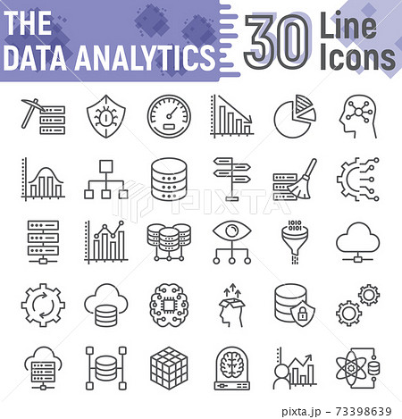 Data analytics line icon set, database symbols 73398639