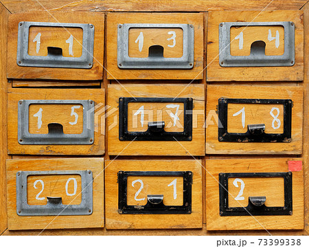Old wooden cabinet, front view Old wooden cabinet, front view 73399338