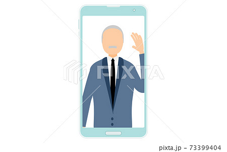 オンライン面接をする初老男性、ニューノーマル 73399404