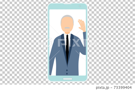 オンライン面接をする初老男性、ニューノーマル 73399404