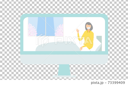 オンライン面会のためにベッドで体を起こす入院患者の女性 オンライン面会のためにベッドで体を起こす入院患者の女性 73399409