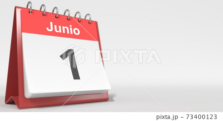 June 1 date written in Spanish on the flip calendar, 3d rendering June 1 date written in Spanish on the flip calendar, 3d rendering 73400123