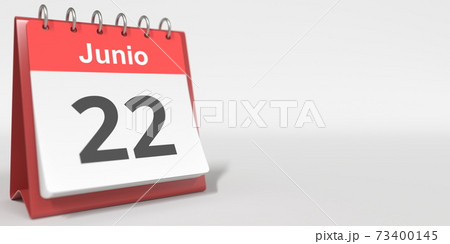 June 22 date written in Spanish on the flip calendar, 3d rendering 73400145