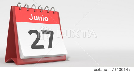 June 27 date written in Spanish on the flip calendar, 3d rendering 73400147