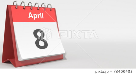 April 8 date written in German on the flip calendar page. 3d rendering April 8 date written in German on the flip calendar page. 3d rendering 73400403