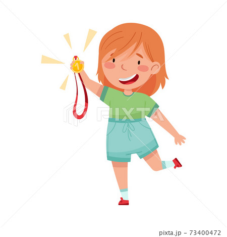 Smiling Girl Champion Showing His Gold Medal Vector Illustration 73400472