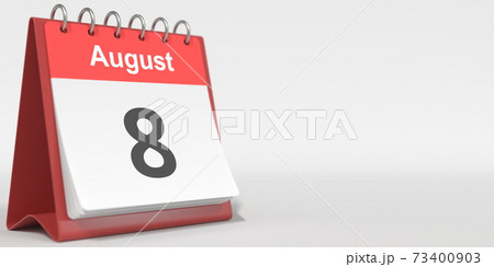 August 8 date written in German on the flip calendar page. 3d rendering August 8 date written in German on the flip calendar page. 3d rendering 73400903