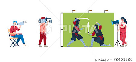 Film making with actors, videographer, lighting engineer and director. Film making with actors, videographer, lighting engineer and director. 73401236