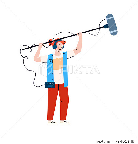 Sound movie technician records sound, cartoon vector illustration isolated. 73401249