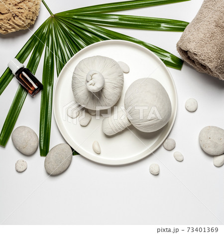 SPA setting on white background, flat lay 73401369