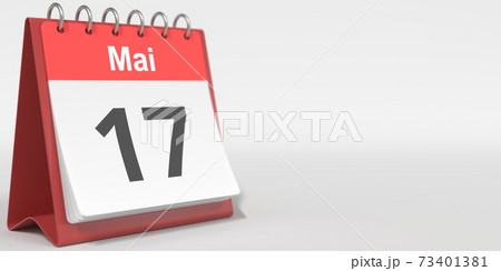 May 17 date written in French on the flip calendar page, 3d rendering 73401381