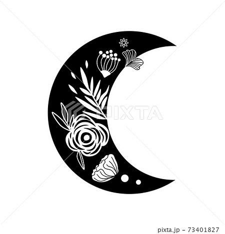 Floral Moon Logo Beauty Black Moon Tattoo のイラスト素材