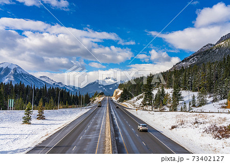 Trans-Canada Highway Town of Banff exit. Banff...の写真素材