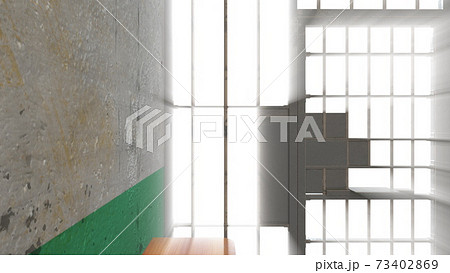 Interior of prison room inside with shine rays, computer generated. 3d rendering grunge background. 73402869
