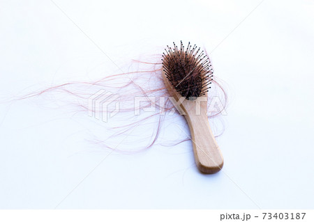 Hairs loss fall in comb on white background. Hairs loss fall in comb on white background. 73403187