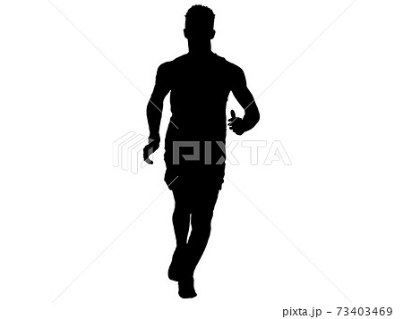 ジョギングをする男性シルエット 正面6のイラスト素材