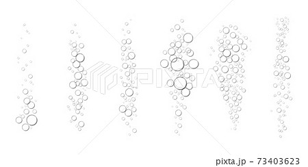 Underwater fizzy air, oxygen or water bubbles isolated on white background. Realistic illustration of fizzing sparkles in effervescent drink. Soda or champagne texture 73403623