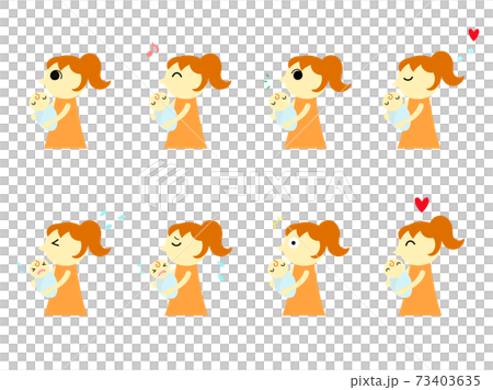 抱著嬰兒的母親圖標（馬尾辮女人） 73403635