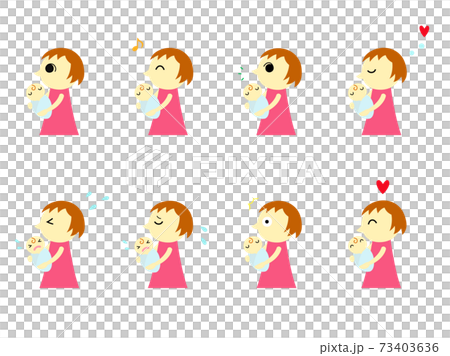 Mother icon holding a baby (short hair woman) 73403636