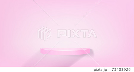 Realistic 3d round podium for product demonstration. Cylinder platform coming out from wall on pink background. Shelf for cosmetic branding, packaging presentation Realistic 3d round podium for product demonstration. Cylinder platform coming out from wall on pink background. Shelf for cosmetic branding, packaging presentation 73403926