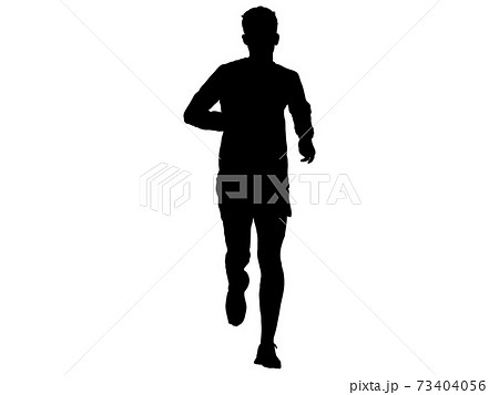 ジョギングをする男性シルエット 正面1のイラスト素材