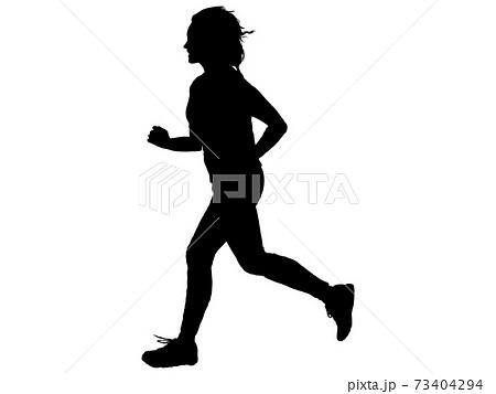 ジョギングをする女性シルエット 横顔1のイラスト素材