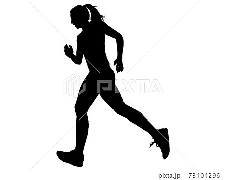 ジョギングをする女性シルエット 横顔2のイラスト素材