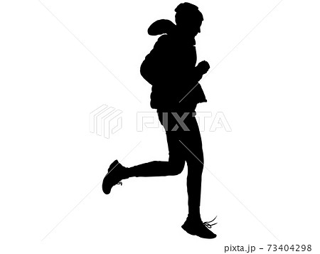 ジョギングをする女性シルエット 横顔4のイラスト素材