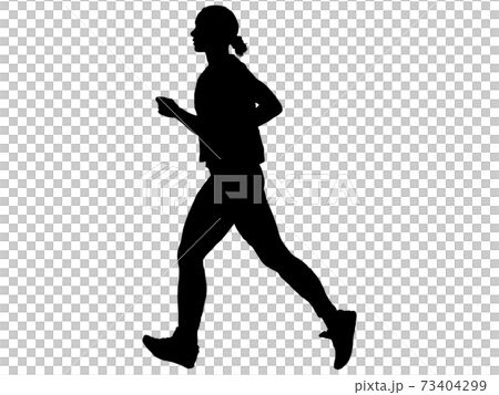 ジョギングをする女性シルエット 横顔5のイラスト素材